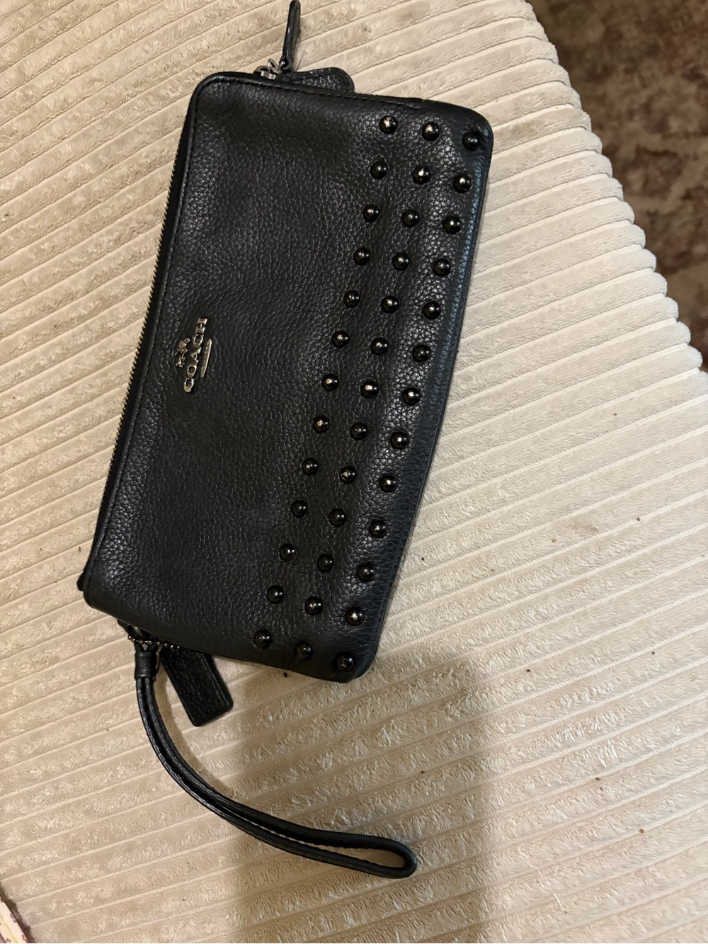 Coach Black Leather Studded Wristlet Wallet